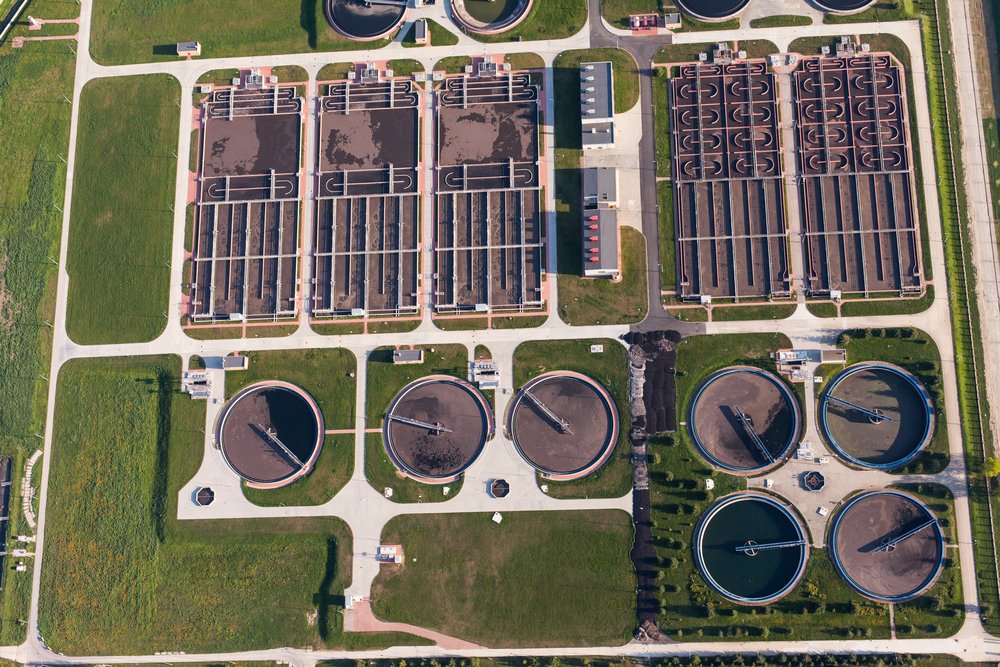 aerial view of sewage treatment plant in wroclaw city in Poland