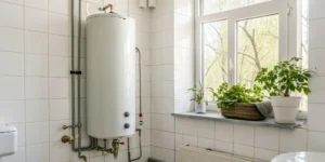 Leaking water heater needing plumber repair.