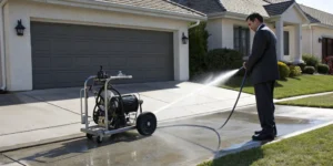 Hydro jetting drain cleaning in action.