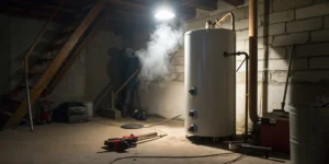 Leaking water heater needing 24-hour emergency repair.