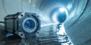 Sewer camera inspecting pipe.