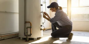 Repairing a gas hot water heater valve.