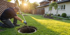 Sewer drain cleaning in progress.