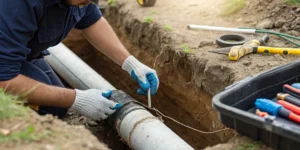 Drain pipe replacement in progress.