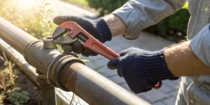 Replacing a 4-inch cast iron drain pipe.