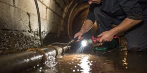 Emergency sewer drain inspection.