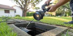 Sewer camera inspecting pipe.