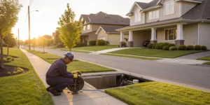 Sewer line leak detection using a video camera.