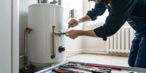 Water heater repair service addressing leaks and hot water problems.
