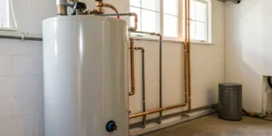 Water heater tank needing repair.