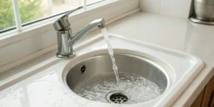 A hydro jet drain cleaning nozzle clearing a pipe, impacting the service price.