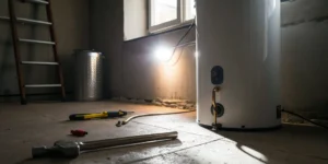 Tools for a same day water heater repair next to the unit.