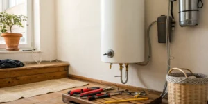 A water heater with the tools for a repair, a job with varying prices.