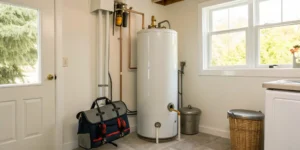 A water heater needing professional repair in Riverside, CA.