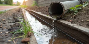 Professional underground gutter drain cleaning service clearing a clogged pipe.
