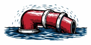 A repair sleeve fitted onto a red drain pipe to stop a leak.